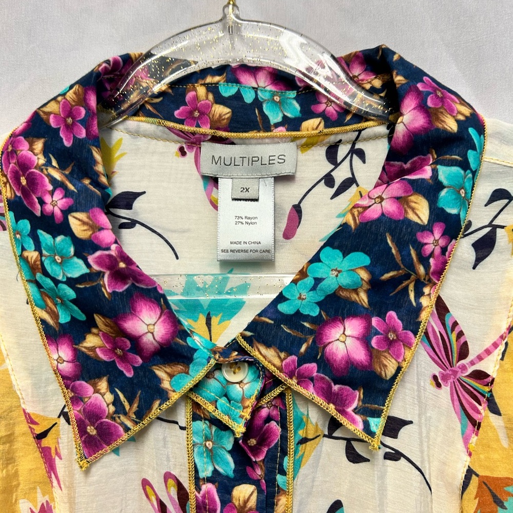 Multiples Women’s 2X Floral Patchwork Button Fron… - image 3